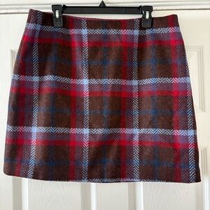 BODEN Y2K Preppy British Tweed Red Brown Plaid Wool Mini Skirt 12